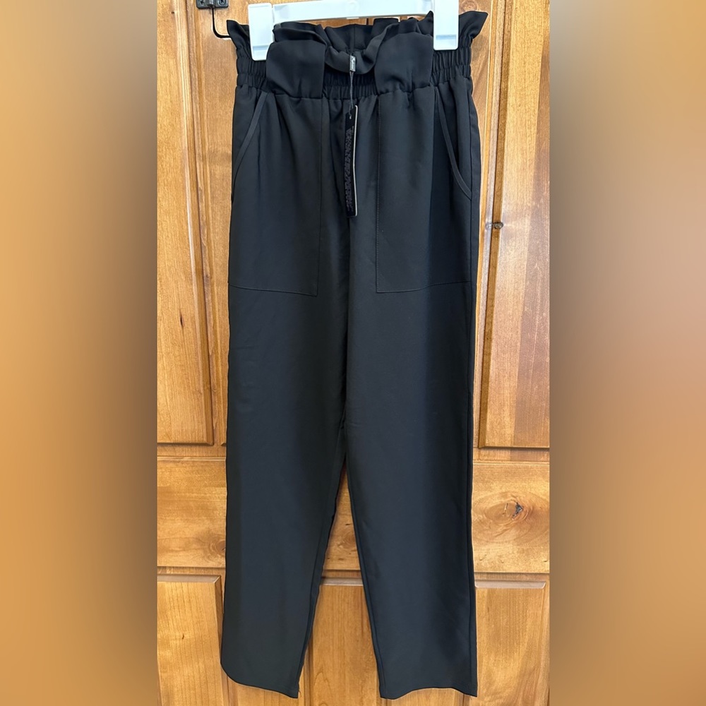 Women's Pants Casual Trouser Paper Bag Pants Elastic Waist Slim Pockets